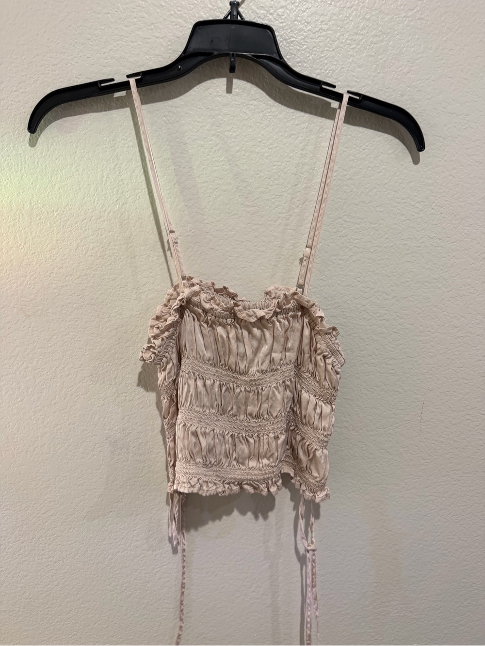 Anthropologie Blush Ruched Spaghetti-Strap Crop Top